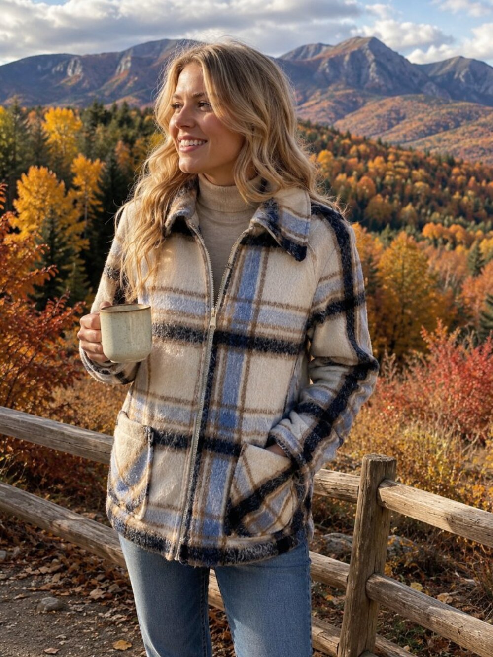 BAGATELLE blue cream plaid shacket jacket, sz M.
